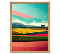 Artery8 Wall Art Print Colourful Abstract Modern Country Landscape Multicoloured Art Framed in Light Oak | Size: W12" x H16" Artery8 Light Oak W12" x H16"