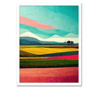 Artery8 Wall Art Print Colourful Abstract Modern Country Landscape Multicoloured Art Framed in White | Size: W12" x H16" Artery8 White W12" x H16"