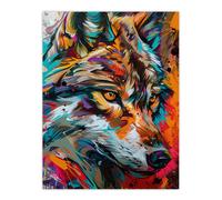 Wall Art Print Colourful Abstract Wolf Head Portrait Painting Poster Artery8 Multi W24 inch x H32 inch
