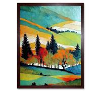Artery8 Wall Art Print Colourful Autumn Landscape Scotland Hillside Forest Oil Painting Art Framed in Brown | Size: W12" x H16" Artery8 Brown W12" x H16"