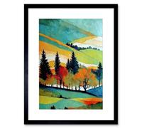 Artery8 Wall Art Print Colourful Autumn Landscape Scotland Hillside Forest Oil Painting Artwork Framed 9X7 Inch