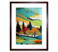 Artery8 Wall Art Print Colourful Autumn Landscape Scotland Hillside Forest Oil Painting Artwork Framed 9X7 Inch in Brown | Size: W7" x H9" Artery8 Brown W7" x H9"