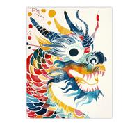 Artery8 Wall Art Print Colourful Chinese Dragon Design Poster | Size: W12" x H16" Artery8 Multicolor W12" x H16"