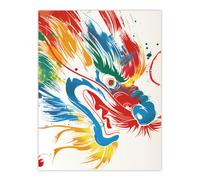 Artery8 Wall Art Print Colourful Chinese Dragon Head Bright Painting Poster | Size: W12" x H16" Artery8 Multicolor W12" x H16"