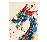 Artery8 Wall Art Print Colourful Chinese Dragon Watercolour Paint Splat Poster | Size: W12" x H16" Artery8 Multicolor W12" x H16"