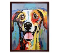 Artery8 Wall Art Print Colourful Dog Portrait Artwork by Jason Brydson Happy Face Oil Painting Bold Bright Vibrant Art Framed | Size: W12" x H16" Artery8 Brown W12" x H16"