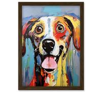 Artery8 Colourful Dog Portrait Artwork by Jason Brydson Happy Face Oil Painting Bold Bright Vibrant Artwork Framed Wall Art Print A4
