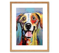 Artery8 Wall Art Print Colourful Dog Portrait Artwork by Jason Brydson Happy Face Oil Painting Bold Bright Vibrant Artwork Framed 9X7 Inch Artery8 Beige W7" x H9"