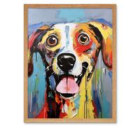 Artery8 Wall Art Print Colourful Dog Portrait Artwork by Jason Brydson Happy Face Oil Painting Bold Bright Vibrant Art Framed | Size: W12" x H16" Artery8 Light Oak W12" x H16"