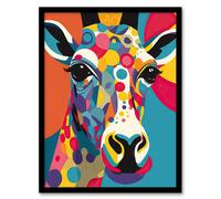 Wall Art Print Colourful Giraffe Graphic Artwork Zoo Animal Geometric Patterns And Shapes Kids Bedroom Painting Art Framed Artery8 Multi A4