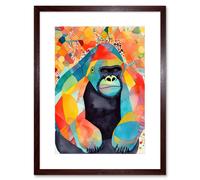 Artery8 Wall Art Print Colourful Gorilla Folk Art Watercolour Painting Artwork Framed 9X7 Inch in Brown | Size: W7" x H9" Artery8 Brown W7" x H9"