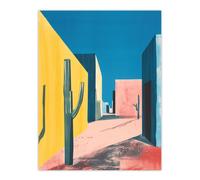 Artery8 Wall Art Print Colourful Mexican Village Houses & Cacti Poster | Size: W12" x H16" Artery8 Multicolor W12" x H16"