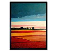 Artery8 Wall Art Print Colourful Modern Countryside Landscape Multicoloured Art Framed in Black | Size: W12" x H16" Artery8 Black W12" x H16"