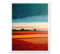 Artery8 Wall Art Print Colourful Modern Countryside Landscape Multicoloured Art Framed in White | Size: W12" x H16" Artery8 White W12" x H16"