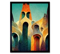 Artery8 Wall Art Print Colourful Modern Painting Gaudi Style Architecture Sagrada Familia Art Framed in Black | Size: W12" x H16" Artery8 Black W12" x H16"