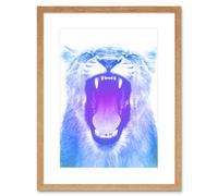 Artery8 Wall Art Print Colourful Roar Lion Art Framed 9x7 inch in Beige | Size: W7" x H9" Artery8 Beige W7" x H9"