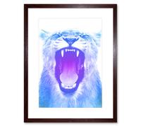 Artery8 Wall Art Print Colourful Roar Lion Art Framed 9x7 inch in Brown | Size: W7" x H9" Artery8 Brown W7" x H9"