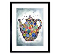 Artery8 Wall Art Print Colourful Teapot Folk Art Kitchen Artwork Framed 9X7 Inch in Black | Size: W7" x H9" Artery8 Black W7" x H9"