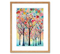 Artery8 Wall Art Print Colourful Trees Blooming In Spring Folk Art Watercolour Painting Artwork Framed 9X7 Inch in Beige | Size: W7" x H9" Artery8 Beige W7" x H9"