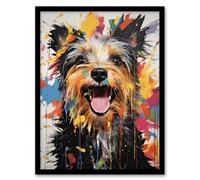 Artery8 Wall Art Print Colourful Yorkshire Terrier Oil Painting Pet Portrait Framed Art | Size: A4 Artery8 Multicolor A4