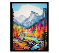 Artery8 Wall Art Print Colourful Yosemite National Park Forest Landscape Framed | Size: W12" x H16" Artery8 Multicolor W12" x H16"