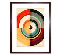 Artery8 Wall Art Print Concentric Circles Bauhaus Style Minimal Colourful Vintage Artwork Framed 9X7 Inch in Brown | Size: W7" x H9" Artery8 Brown W7" x H9"