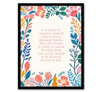 Artery8 Wall Art Print Conquer Yourself Buddhist Mindfulness Quote Floral Buddha Framed Art | Size: A4 Artery8 Multicolor A4