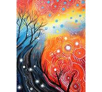 Artery8 Wall Art Print Contemporary Aboriginal Artwork in Blue & Orange Vibrant Abstract Forest Trees & Stars Poster | Size: W24" x H32" Artery8 Multicolor W24" x H32"
