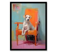 Artery8 Wall Art Print Content Dog Portrait Resting on Orange Armchair Framed | Size: A4 Artery8 Orange A4