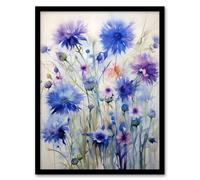 Artery8 Cornflower Wildflower Meadow Watercolour Painting Artwork Framed Wall Art Print A4