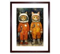 Artery8 Wall Art Print Cosmic Cats in Outer Space Moon Walk Fun Kids Bedroom Artwork Framed 9X7 Inch in Brown | Size: W7" x H9" Artery8 Brown W7" x H9"