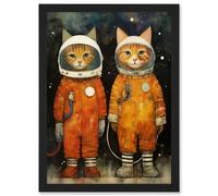 Artery8 Wall Art Print Cosmic Cats in Outer Space Moon Walk Fun Kids Bedroom Artwork Framed A4 in Black Artery8 Black A4