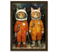 Artery8 Cosmic Cats in Outer Space Moon Walk Fun Kids Bedroom Artwork Framed Wall Art Print A4