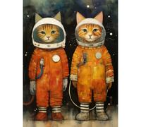 Wall Art Print Cosmic Cats in Outer Space Moon Walk Fun Kids Bedroom Artwork Poster Artery8 Orange W24 inch x H32 inch