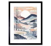 Artery8 Wall Art Print Countryside Path in Boho Hill Winter Landscape Artwork Framed 9X7 Inch in Black | Size: W7" x H9" Artery8 Black W7" x H9"