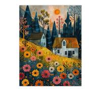 Wall Art Print Countryside Spring Hill House Daisy Flowers Poster Artery8 Multi W24 inch x H32 inch