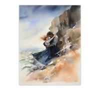 Artery8 Wall Art Print Couple Embrace In Dramatic Coastal Cliff Landscape Watercolour Painting Wuthering Heights Poster | Size: W24" x H32" Artery8 Multicolor W24" x H32"