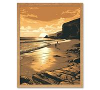 Artery8 Wall Art Print Couple walking on the Beach at Sunset Art Framed in Light Oak | Size: W12" x H16" Artery8 Light Oak W12" x H16"