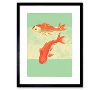 Artery8 Wall Art Print Coy Carp Watercolour Flow Art Framed 9X7 Inch