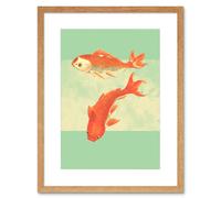 Artery8 Wall Art Print Coy Carp Watercolour Flow Art Framed 9x7 inch in Beige | Size: W7" x H9" Artery8 Beige W7" x H9"