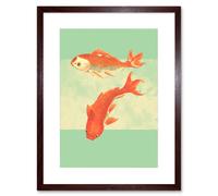Artery8 Wall Art Print Coy Carp Watercolour Flow Art Framed 9x7 inch in Brown | Size: W7" x H9" Artery8 Brown W7" x H9"