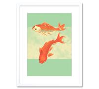 Artery8 Wall Art Print Coy Carp Watercolour Flow Art Framed 9x7 inch in White | Size: W7" x H9" Artery8 White W7" x H9"