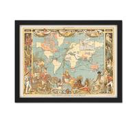 Artery8 Wall Art Print Crane 1886 Pictorial Map British Empire World Large Framed Wall Décor Art in Brown | Size: W18" x H24" Artery8 Brown W18" x H24"