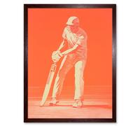 Artery8 Wall Art Print Cricket Player Flick Shot Sport Artwork Orange Monochrome Athlete Portrait Art Framed in Brown | Size: W12" x H16" Artery8 Brown W12" x H16"