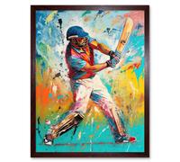Artery8 Wall Art Print Cricket Shot Vibrant Cricketer Batsman Portrait Art Framed in Brown | Size: W12" x H16" Artery8 Brown W12" x H16"
