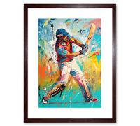 Artery8 Wall Art Print Cricket Shot Vibrant Cricketer Batsman Portrait Artwork Framed 9X7 Inch in Brown | Size: W7" x H9" Artery8 Brown W7" x H9"