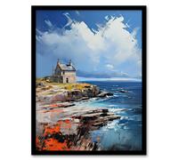 Artery8 Wall Art Print Crofters Cottage on Scottish Coastal Landscape Framed in Blue | Size: W12" x H16" Artery8 Blue W12" x H16"