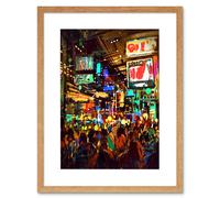 Artery8 Wall Art Print Crowded Cityscape at Night Art Framed 9x7 inch in Beige | Size: W7" x H9" Artery8 Beige W7" x H9"