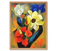 Artery8 Wall Art Print Cubist Abstract Flower Bouquet Still Life Oil Painting Art Framed in Light Oak | Size: W12" x H16" Artery8 Light Oak W12" x H16"