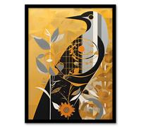 Artery8 Cuckoo Clock Abstract Geometric Gold Grey Black Artwork Framed Wall Art Print A4